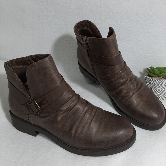 Chrisa Dusty Brown Buckle Ankle Boots 